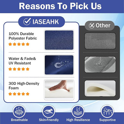 IASEAHK Patio Chair Cushions, 18.5" x 16" x 3" Outdoor Chair Cushions Set of 4, Waterproof Outdoor Cushions for Patio Furniture, Outdoors Seat Cushions with Handle and Ties, Navy Blue