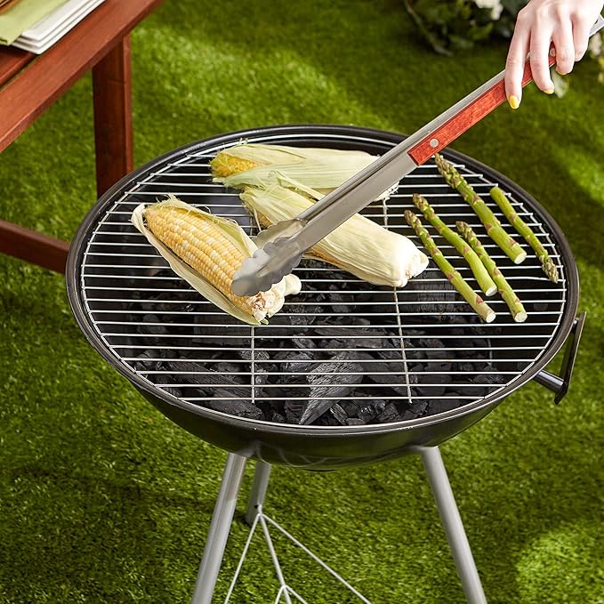 RSVP International Endurance® BBQ Locking Tongs, 18" | Flip Burgers or Kabobs w/ Long Handle that Keeps Hands Safe from Fire | Made from Stainless Steel & Rosewood
