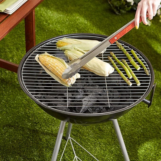 RSVP International Endurance® BBQ Locking Tongs, 18" | Flip Burgers or Kabobs w/ Long Handle that Keeps Hands Safe from Fire | Made from Stainless Steel & Rosewood