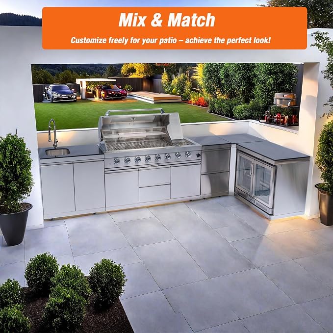 BBQ Grill Island Outdoor Kitchen: Luxury 160 Inch 6-Burner 96000 BTU Stainless Steel Built-in Propane Gas Barbecue Station with Wine Cooler Refrigerator, Rotisserie, Storage Cabinets, Drawers, Sink