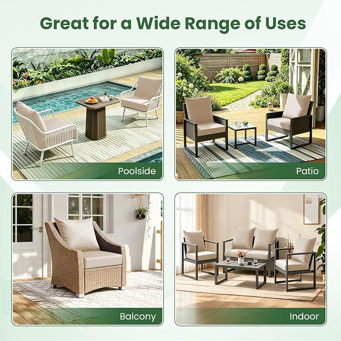 Patio Cushions for Outdoor Furniture, 24x24 Outdoor Couch Cushions, Waterproof & Fade-Resistant Patio Chair Cushions with Removable Cover, Replacement Outdoor Deep Seat Cushion, Beige (Set of 4)