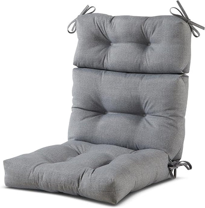 Outdoor Tufted High-Back Chair Cushions, One-Piece Hinged Seat and Back Design, Reversible with 4 Ties, Durable Polyester Fabric, Recycled Fiber Fill - Single, Heather Gray