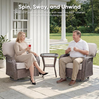 Belord Wicker Swivel Rocker Patio Chairs with Ottoman, All-Weather Wicker Outdoor Furniture Set, 5 Piece Patio Conversation Furniture Set,Beige