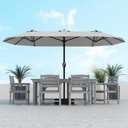 Kingdura 13ft Large Patio Umbrella with Base Included, Double-Sided Rectangle Outdoor Table Umbrella with 12 Reinforced Ribs, Crank Lift for Market Pool Deck Backyard, Light grey