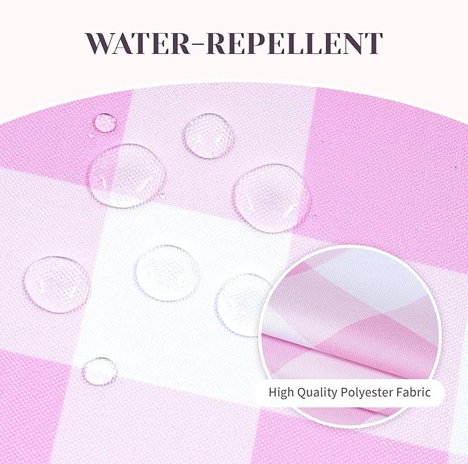 Poise3EHome Rectangle Outdoor Tablecloth with Umbrella Hole and Zipper,Pink and White Gingham 84x60 Inch,SpillProof Washable Table Cloth for Spring Summer Patio Garden Poolside Picnic Camping BBQS