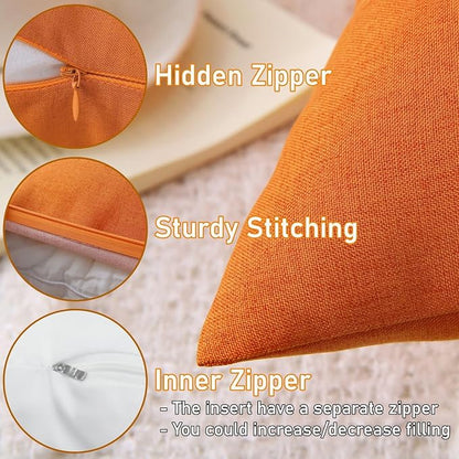 Outdoor Throw Pillows with Inserts, Waterproof Pillows for Outdoor Seating, Square Decorative Garden Cushion for Patio Furniture, Bed, Couch, Sofa(Orange, 18" x 18" (Pack of 2))