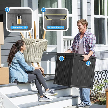 Waterproof Outdoor Storage Box, 50 Gallon Lockable Deck Box, UV-Resistant Outside Storage Bin With Hydraulic Lid For Patio Furniture, Cushion Organizer, Garden Tools, Pool Accessories, Black