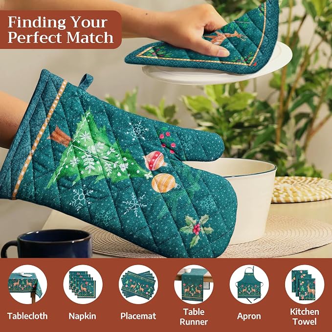 Maison d' Hermine Pot Holders 100% Cotton Potholders (8" x 8", Pack of 1) | Heat Resistant Hot Pads with Loop BBQ Cooking Baking Hotel Kitchen Handling Hot Pans Thanksgiving Christmas - Hygge Christmas