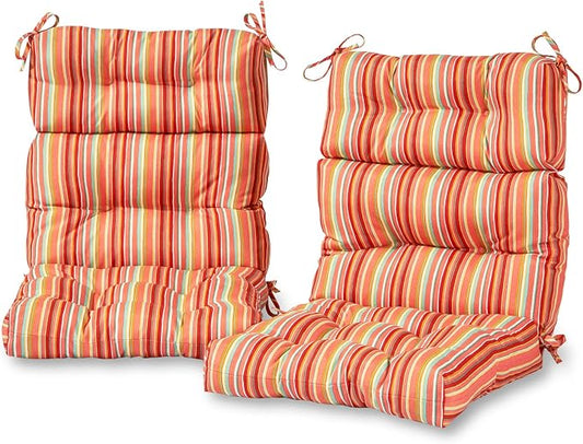 Greendale Home Fashions Outdoor 44x22-inch High Back Chair Cushions (Set of 2), Coral Stripe