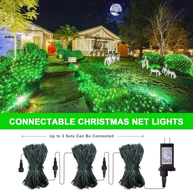 JMEXSUSS 360 LED Halloween Net Lights, Green, 12ft x 5ft | Outdoor Waterproof, Connectable, Plug in, Mesh Lights with Remote for Bushes Shrubs Christmas Halloween Decorations