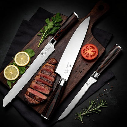 imarku 3 Piece Knife Set, Professional Japanese High Carbon Stainless Steel Chef Knife, Ultra Sharp Kitchen Knives Set with Ergonomic Pakkawood Handle, Ideal Gift for Mom