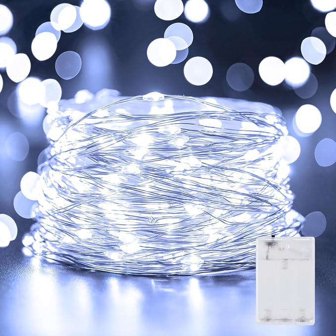 Minetom 33FT 100LED Fairy Lights Battery Operated, Pure White String Lights | Safe to Touch, Waterproof Starry Lights for Bedroom Dorm Patio Mason Jar Plant Wedding Party Indoor Christmas Decoration