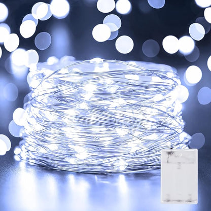 Minetom 33FT 100LED Fairy Lights Battery Operated, Pure White String Lights | Safe to Touch, Waterproof Starry Lights for Bedroom Dorm Patio Mason Jar Plant Wedding Party Indoor Christmas Decoration