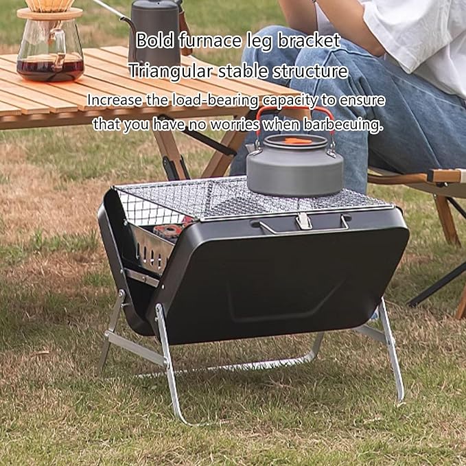 Folding Portable Lightweight Charcoal BBQ Grill with Handle Desk Tabletop Small Outdoor Barbecue Grill Stainless Steel for Outdoor Cooking Backyard Camping Picnics Beach