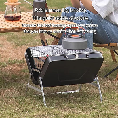 Folding Portable Lightweight Charcoal BBQ Grill with Handle Desk Tabletop Small Outdoor Barbecue Grill Stainless Steel for Outdoor Cooking Backyard Camping Picnics Beach