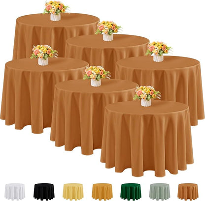 Fitable 6 Pack Bronze Round Tablecloths - 120 Inches in Diameter | Wrinkle & Stain Resistant, Washable Polyester Fabric, For Wedding Party Banquet Formal Events Fall Thanksgiving Harvest