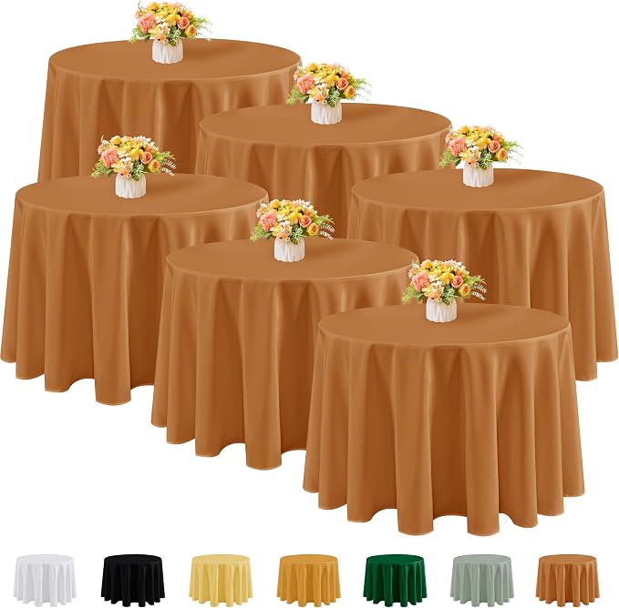Fitable 6 Pack Bronze Round Tablecloths - 108 Inches in Diameter | Wrinkle & Stain Resistant, Washable Polyester Fabric, For Wedding Party Banquet Formal Events Fall Thanksgiving Harvest