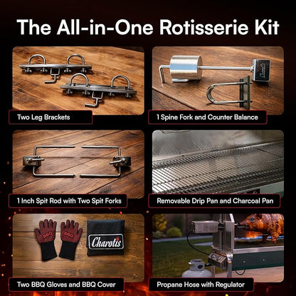 52 Inch Propane Rotisserie Spit Roaster for Whole Pig, Lamb, Goat, Stainless Steel BBQ Grill with Hood, 50W Motor 200 lb Torque, 4 RPM, Thermometer, Grates, Drip Pan & Accessories - SSG1