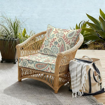 DYTXIII Outdoor Deep Seat Cushion Set, Water Repellent 22"x22" Patio Thick Cushions Replacement with Seat & Back Pillow for Patio Sofa, Wicker Chair, Couch - Paisley Vintage