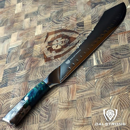 Dalstrong Bull-Nose Butcher Knife - 10 inch - Valhalla Series - 9CR18MOV HC Steel Kitchen Knife - Celestial Resin & Wood Handle - Razor Sharp BBQ Meat Knife Gift - Breaking Knife - Leather Sheath