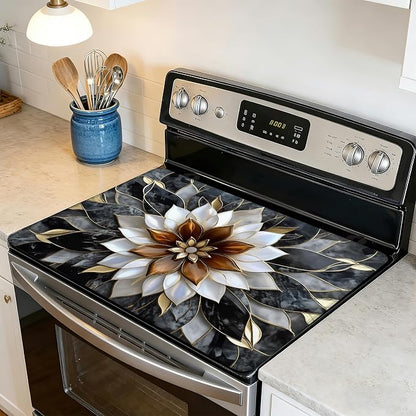 Marble Flower Glass Top Stove Cover Protector,Modern Stove Top Covers for Electric Stove,Washable Heat Resistant Cooktop Mat Anti-Slip Range Covers, 28 x 20 Inch