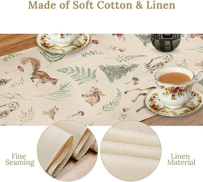 Rustic Woodland Table Runner - Cute Forest Animals, Country Lodge Cabin Style, Wild Animal Bear Deer Fox Wolf Set, 13x70 Inch