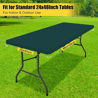 Smiry Rectangle Tablecloth, Elastic Fitted Flannel Backed Vinyl Tablecloths for 4ft Folding Tables, Waterproof Wipeable Table Covers for Indoor, Outdoor, Picnic and Camping (Hunter Green, 24"x48")