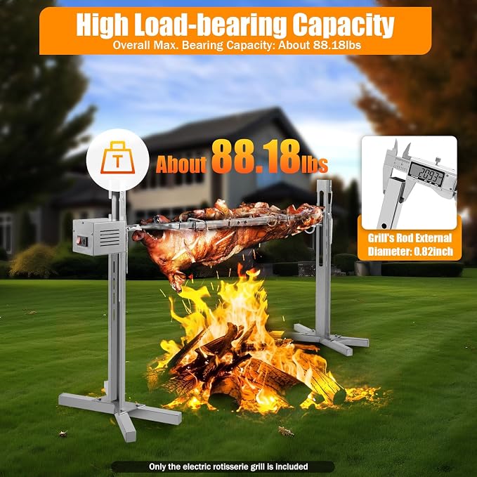 Rotisserie Grill Kit, 53" Outdoor Ele ctric Stainless Steel Tripod Rotisserie Stand 88 LBS Pig Lamb Spit Rotisserie Grill with 25W Motor & Adjustable Height for Outdoor Camping Party