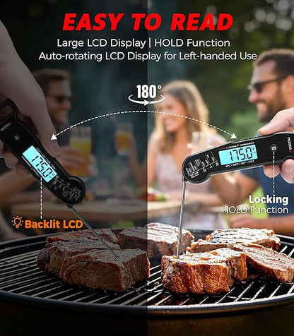 Atogou Professional Meat Thermometer Digital for Cooking Food, <1 Sec Instant Read & ±0.5℉ Accuracy, IP67 Waterproof, Thermocouple Sensor Probe, for Kithchen, BBQ, Grill, Black