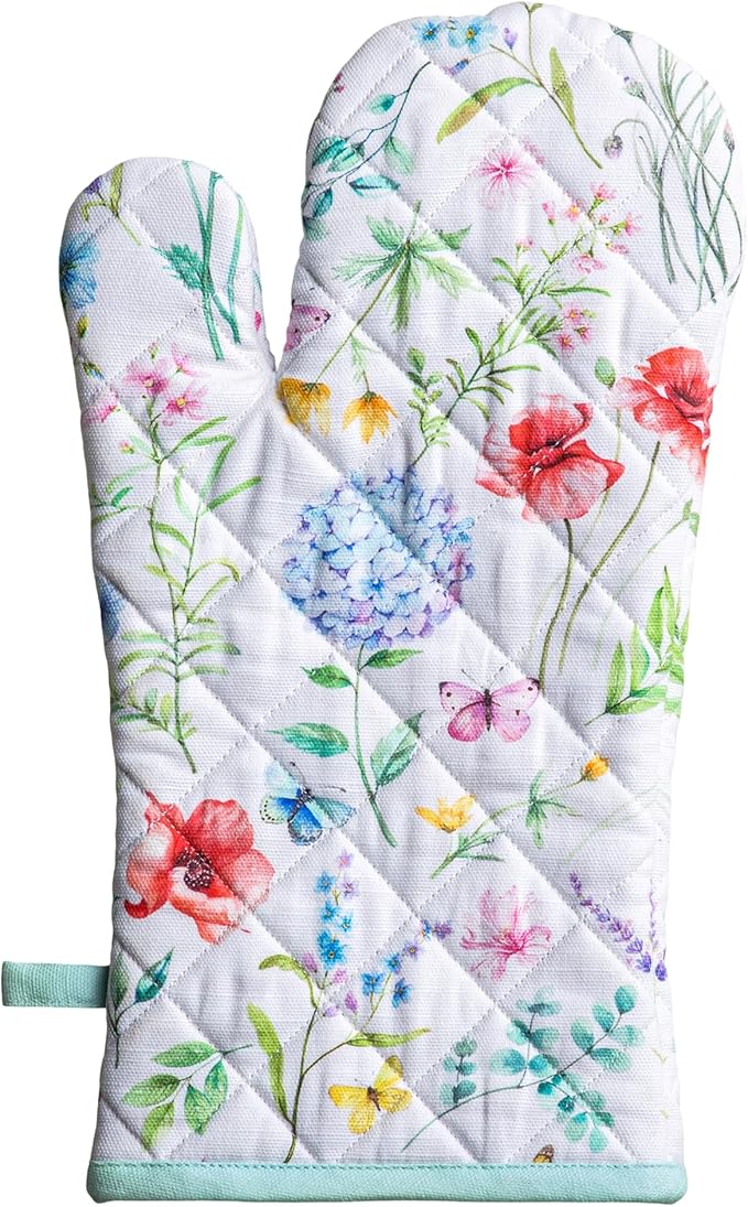 Maison d'Hermine Oven Gloves 100% Cotton Oven Mitt 7" x 13" with Loop Heat Resistant BBQ Cooking Gloves Baking Grilling Kitchen Hotel Home Farmhouse Spring Summer (Pack of 1, Just Floral)