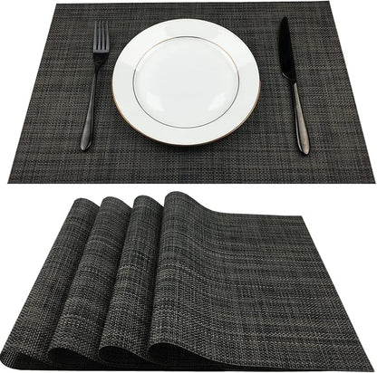 WAZAIGUR Placemats,Easy to Clean Crisscross Woven Vinyl Place Mats Durable Non-Slip Heat Resistant Table Mats,Placemats for Kitchen Table Set of 4,Grey