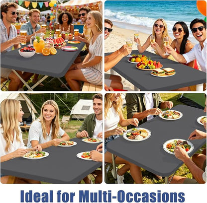 Moosfor Spandex 6 Foot Rectangle Table Cloth, Elastic Fitted Tablecloths for Picnic, Stretch Washable Patio Table Cover for Outdoor, Camping, Banquet and Parties (Dark Grey, 30"x72")