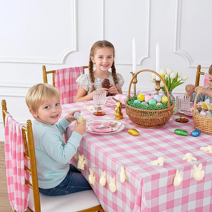 B-COOL Pink Plaid Tablecloth Checkered Fabric Cover 56x120 Inch Table Cloths, Valentines Party Picnic Decorative Gingham Tablecloths, Sturdy Rectangle Pink and White Checkered Cover Decorations