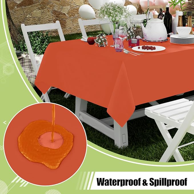 Smiry Disposable Table Cloth - 10 Pack, 54 x 108 Inch Waterproof Rectangle Tablecloths for Parties, Decorative Plastic Table Cover, Leakproof & Sturdy, Burnt Orange