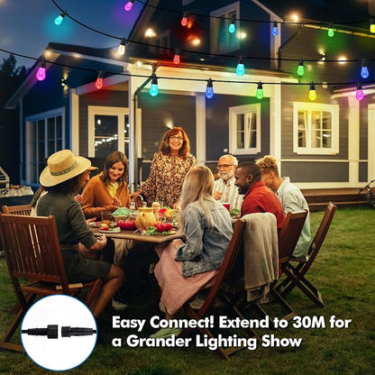 TviewSmart Outdoor String Lights Waterproof Color Changing 104FT (2x52FT) | Warm White, APP & Remote Control, Custom Colors, Timer, Shatterproof Hanging Lights for Outside Backyard Porch Balcony Deck