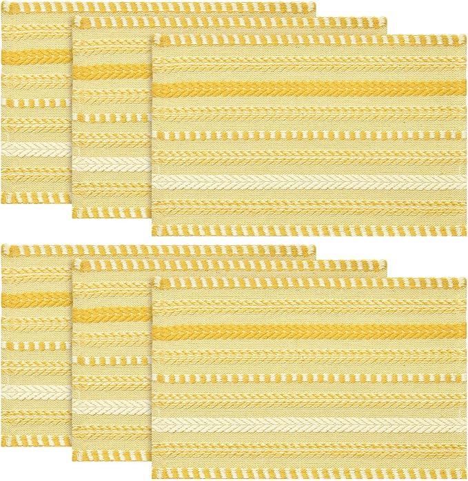 Artoid Mode Yellow Farmhouse Woven Braided Stripe Placemats Set of 6,12x18 Inch Seasonal Holiday Table Mats Party Kitchen Dining Decoration