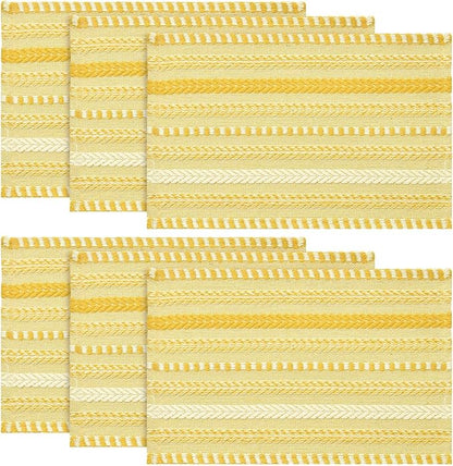 Artoid Mode Yellow Farmhouse Woven Braided Stripe Placemats Set of 6,12x18 Inch Seasonal Holiday Table Mats Party Kitchen Dining Decoration