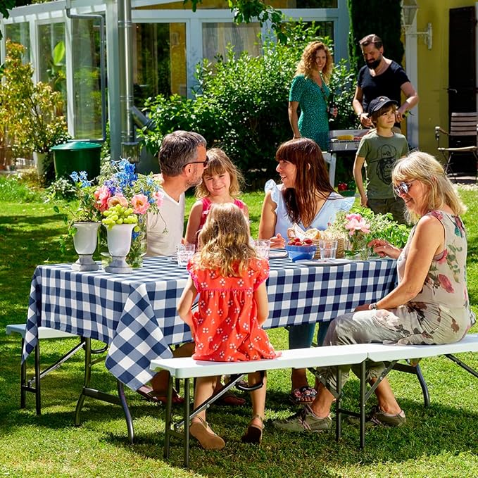 Hiasan Checkered Tablecloth Rectangle - Waterproof and Wrinkle Resistant Table Cloth for Picnic, Dinner and Party, Washable Polyester Fabric, 70 x 140 Inch, Navy Blue and White Gingham Pattern