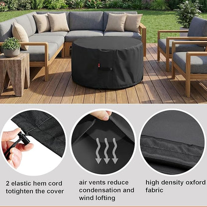 SheeChung Fire Pit Cover Round 32"Dx16"H,Fits 28",30",32" Fire Pit,Waterproof Heavy Duty 600D Polyester Fire Bowl Cover,Outdoor Gas Table firepit Cover Weather Resistant