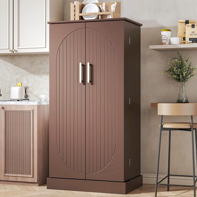 kepptory 47" Kitchen Pantry Cabinet with Doors and Adjustable Shelves, Freestanding Pantry Storage Cabinet, Farmhouse Buffet Cupboard for Kitchen, Dining Room, Living Room, Grey (Brown)