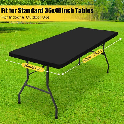 Smiry Rectangle Tablecloth, Elastic Fitted Flannel Backed Vinyl Tablecloths for 4ft Folding Tables, Waterproof Wipeable Table Covers for Indoor, Outdoor, Camping and Picnic (Black, 36"x48")