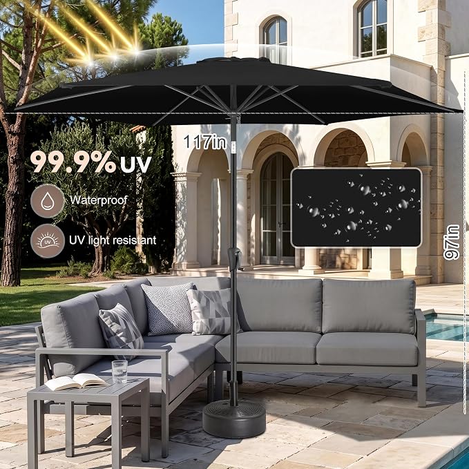 10 ft Patio Umbrella Outdoor with Push Button Tilt, Black | UV Protection, Waterproof, Large Porch Deck Umbrella for Pool, Table, Garden, Backyard, Provides Shade