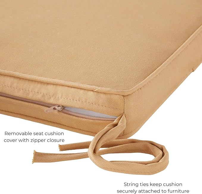Indoor/Outdoor Chair Pads in Sunbrella Fabric – 17''x17'' Patio Seat Cushions with Foam Insert, Removable Reversible Cover & Ties for Patio Dining Chairs – Set of 2 or 4, Canvas Wheat