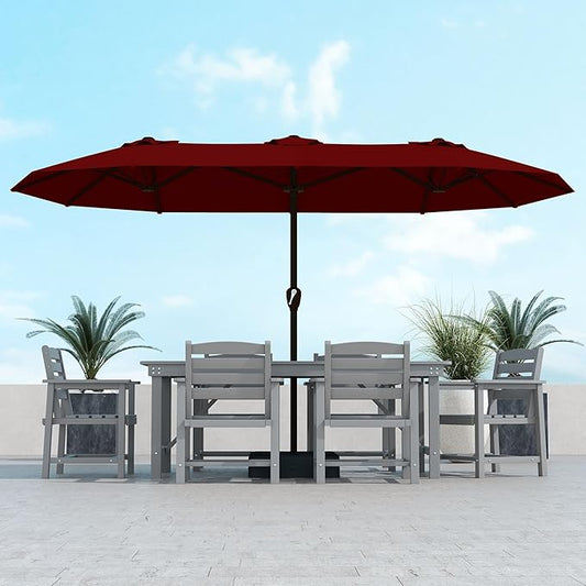 Kingdura 13ft Large Patio Umbrella with Base Included, Double-Sided Rectangle Outdoor Table Umbrella with 12 Reinforced Ribs, Crank Lift for Market Pool Deck Backyard, Dark red