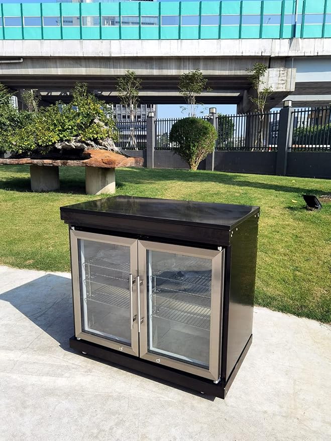 Modular 3 Piece Island Electric and Propane or Natural Gas BBQ Outdoor Black Stainless Steel Grill Kitchen with Double Wine Refrigerator, Sink, Rotisserie, Black Marble Top and FREE Protective Cover