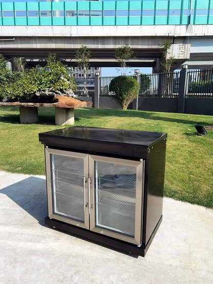 Modular 3 Piece Island Electric and Propane or Natural Gas BBQ Outdoor Black Stainless Steel Grill Kitchen with Double Wine Refrigerator, Sink, Rotisserie, Black Marble Top and FREE Protective Cover