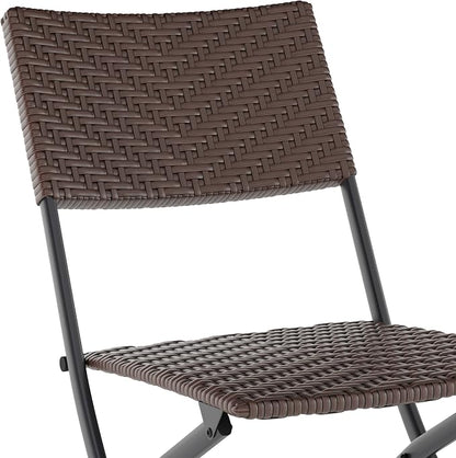 Flash Furniture Rouen Commercial Grade Folding Bistro Set, Indoor/Outdoor PE Rattan Table Top, Back and Seat, Black Steel Frames, 3 Piece Set, Brown/Black