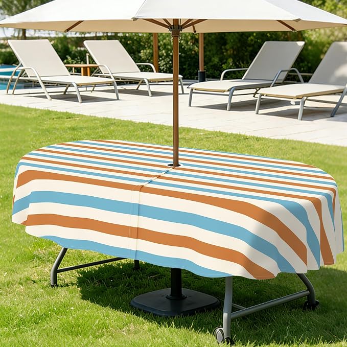 Outdoor Tablecloth with Umbrella Hole Elegant Zipper Patio Table Cloth for Outdoor Patio Garden Yard Decor