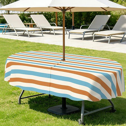 Outdoor Tablecloth with Umbrella Hole Elegant Zipper Patio Table Cloth for Outdoor Patio Garden Yard Decor