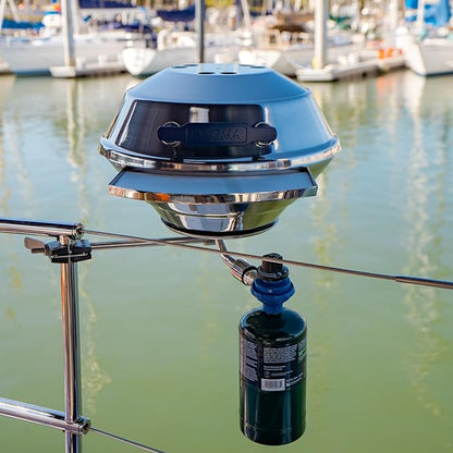Magma A10-205 Marine Kettle Portable Gas Grill - Stainless Steel BBQ for Boats - Wind-Resistant Design, Safe Propane Connection, Stay Cool Handle - 15" Diameter